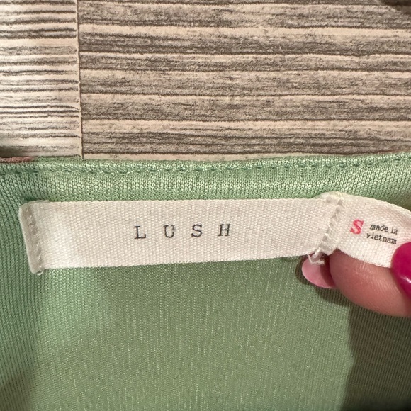 Lush Floral Surplice V-Neck Top Smocked Waist, Small, Pink/Sage, Flutter Sleeve - Picture 5 of 7